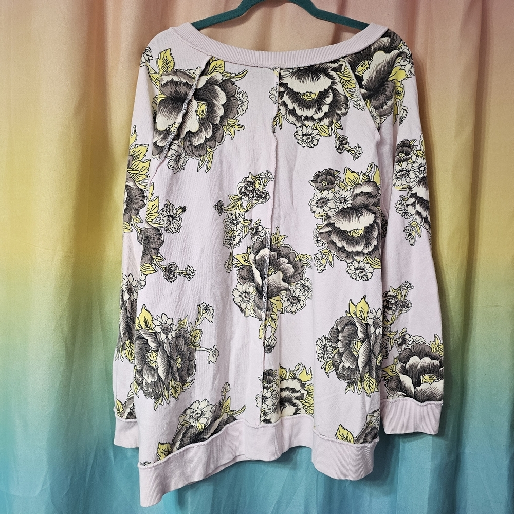 Free People Go On Floral Sweatshirt Pastel Pink Size SMALL - Picture 7 of 9